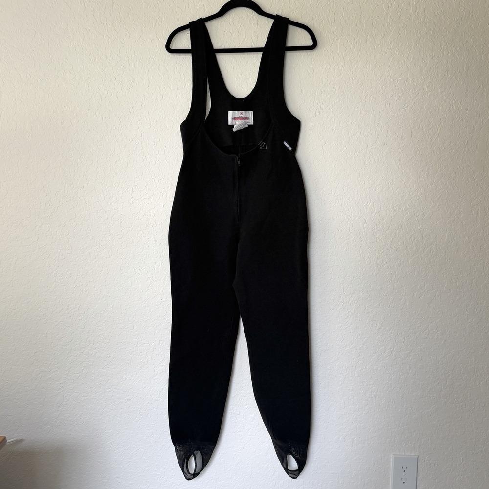 Obermeyer Vtg Black Overall Bib Snow Suit Sz 8 LONG Stirrup Wool Blend One Piece